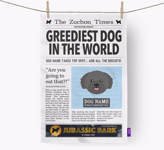 The {breedShortName} Times 'Greediest Dog In The World' Personalised Dish Towel